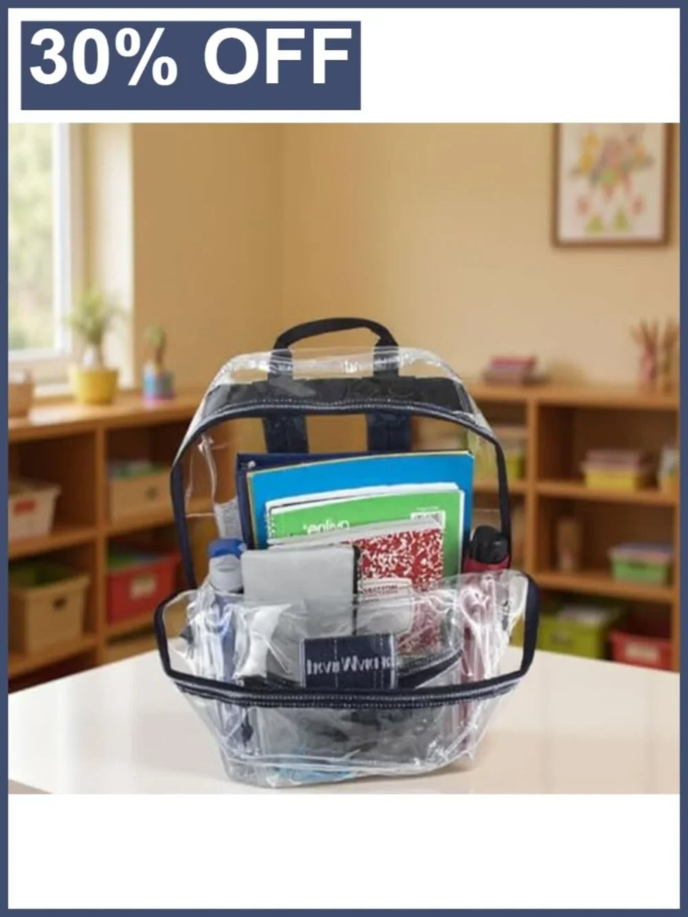 Clear Backpack Heavy Duty with Padded Straps, Side Pockets, School Approved